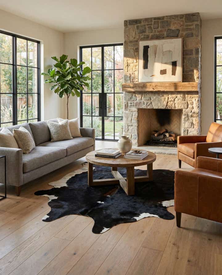 5' 10 x 6' 4 Cowhide Leather Square Rug