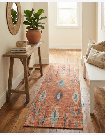 Rust Red Hand Woven Chenille Jute Runner Rug