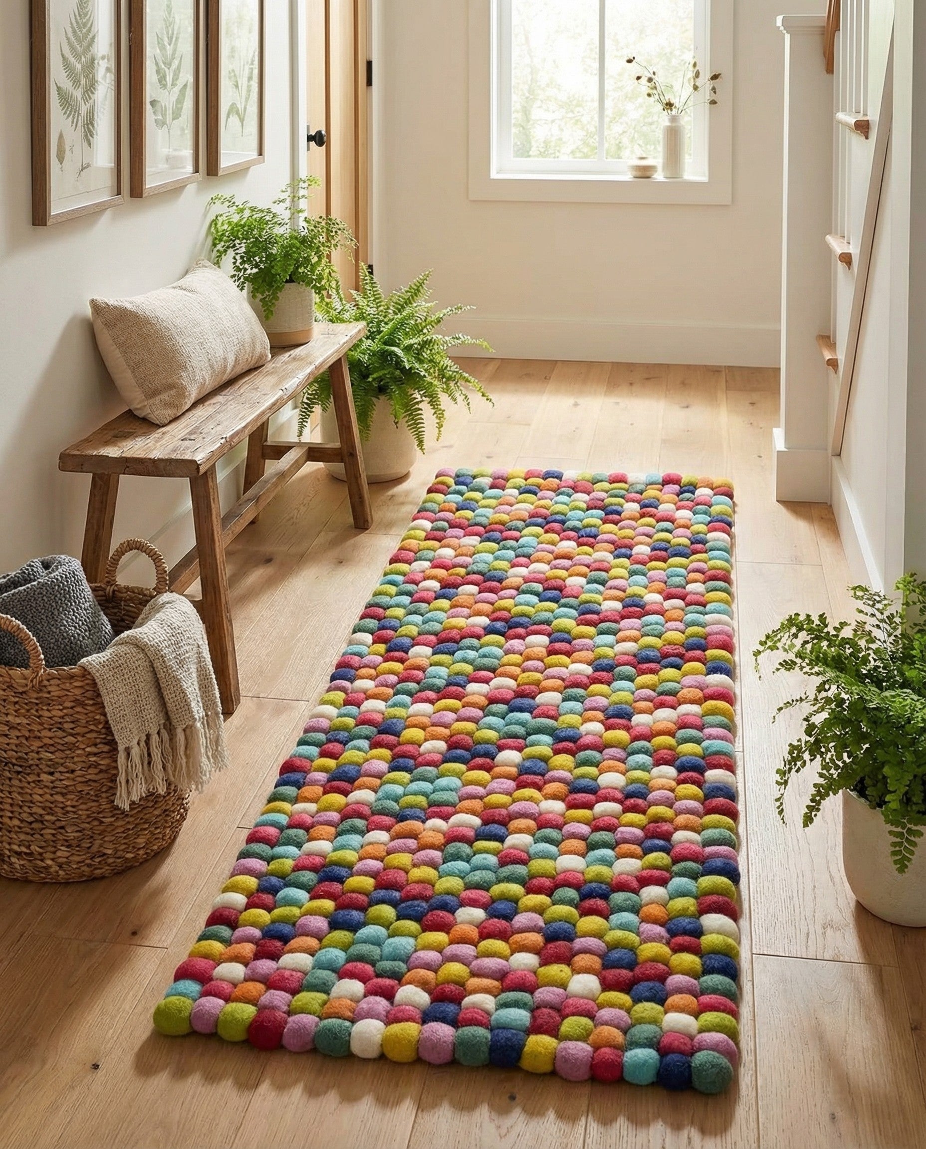 Primary image  2' x 5' 3 Felt Ball Wool Runner Rug
