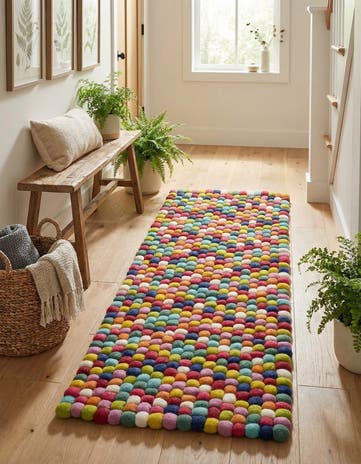 2' x 5' 3 Felt Ball Wool Runner Rug