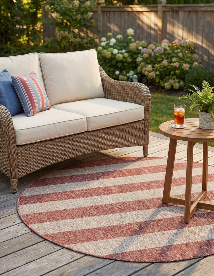 Detail image of 5' 3 x 5' 3 Easy-Clean Ribbon Indoor / Outdoor Round Rug