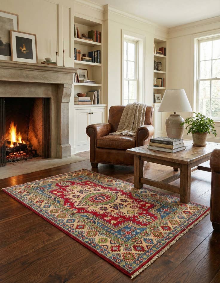 Detail image of 3' 3 x 4' 9 Hand Knotted Kazak Rug