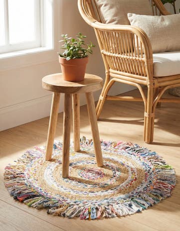 2' x 2' Hand Braided Chindi Jute Round Rug
