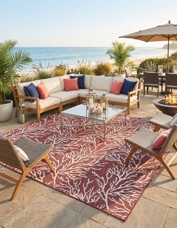 Rust Red Easy-Clean Coastal Indoor / Outdoor Square Rug