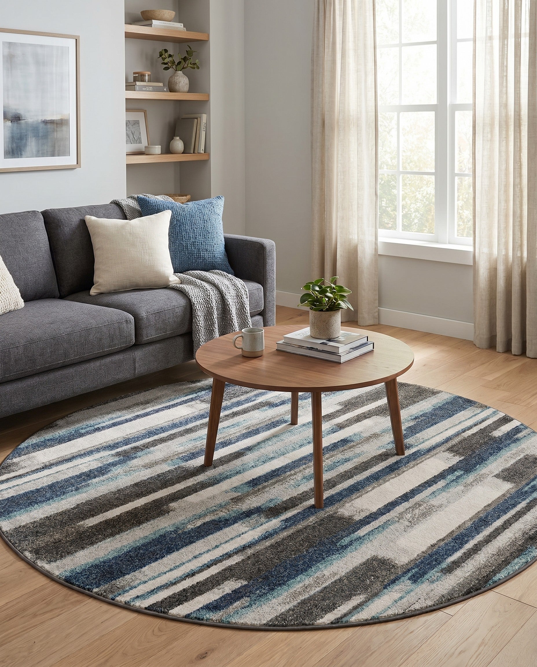 Blue Gray Equinox Round Rug