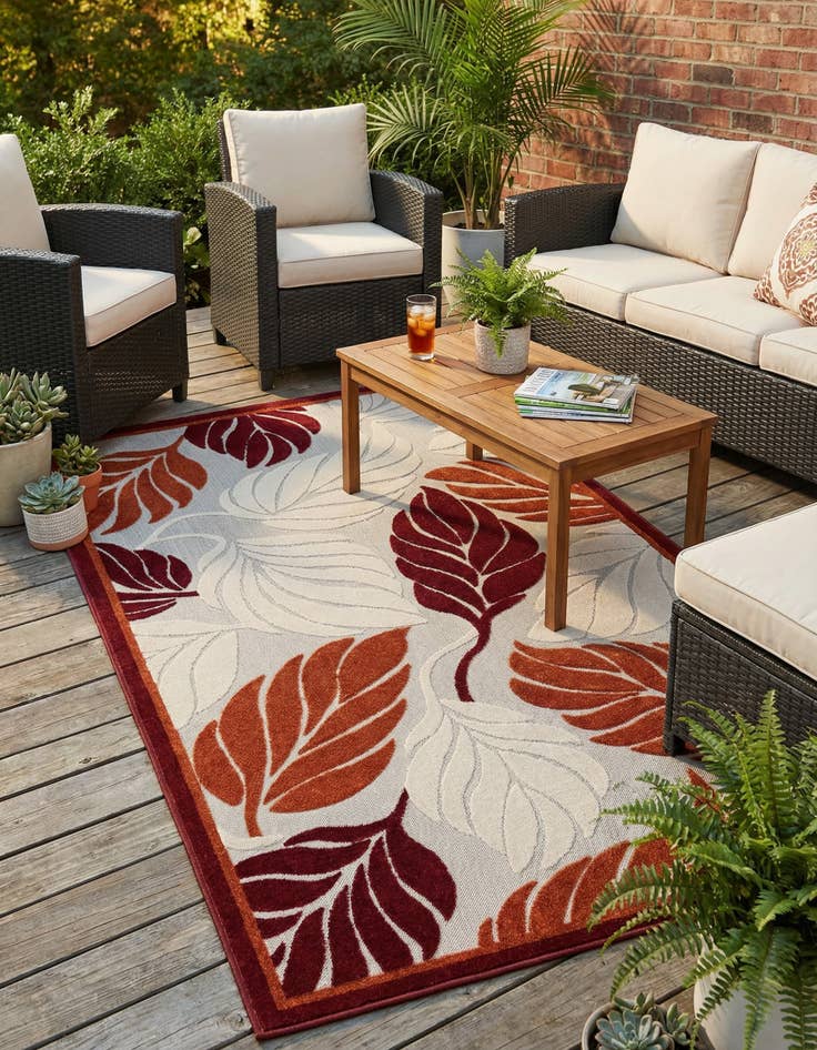 Detail image of 5' x 8' Easy-Clean Botanical Indoor / Outdoor Rug