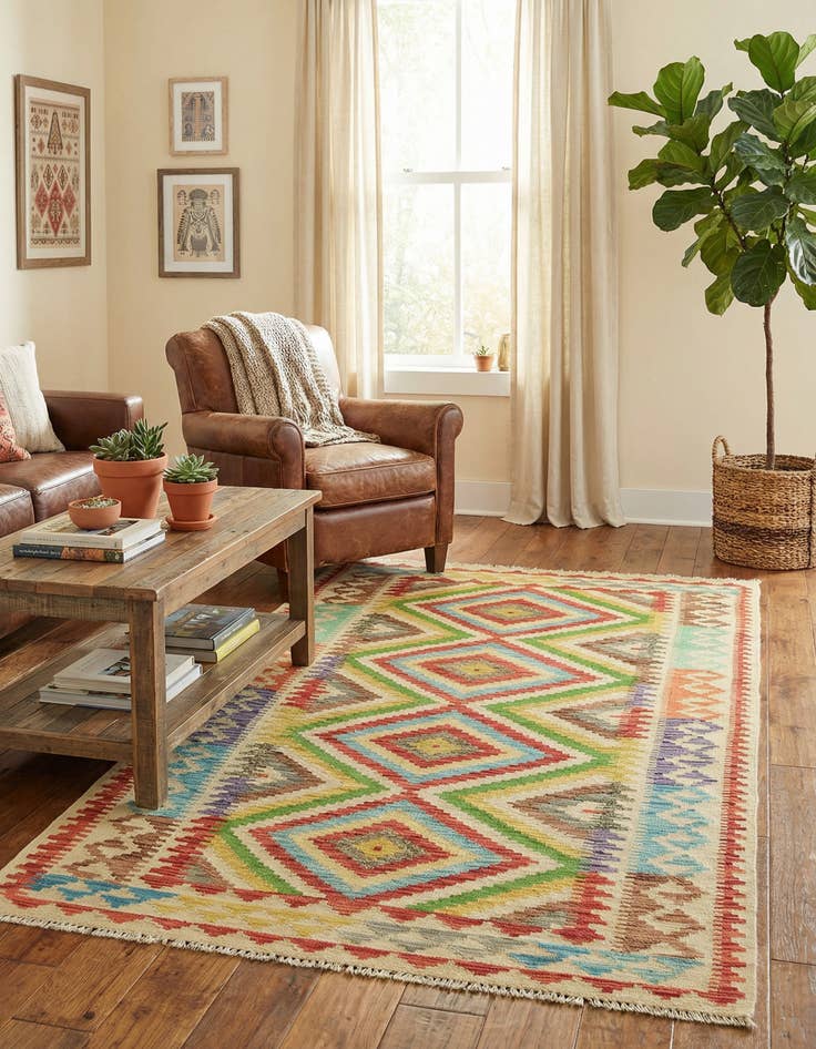 Detail image of 3' 3 x 6' 5 Hand Woven Kilim Maymana Wool Rug