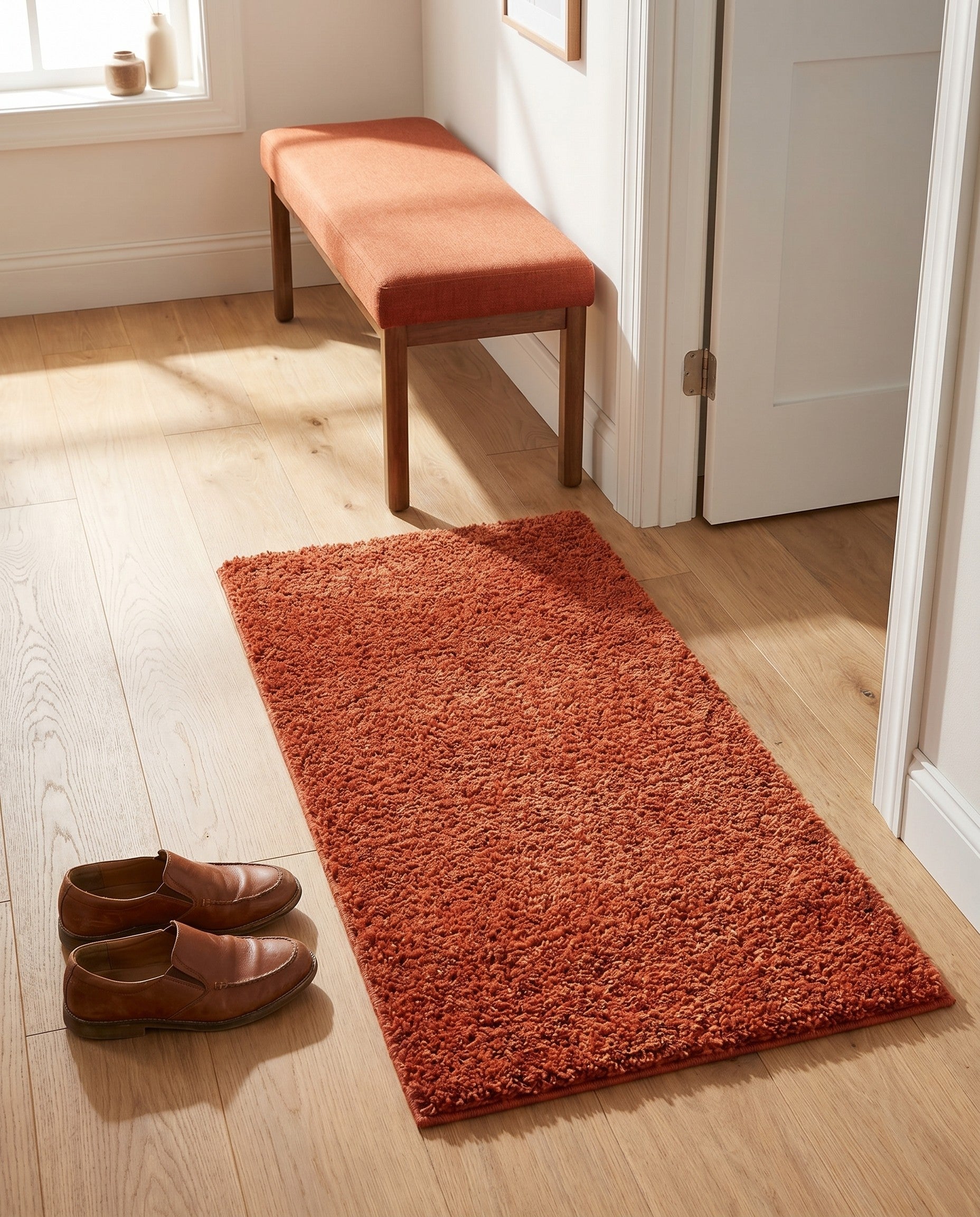 Terracotta Solid Shag Runner Rug