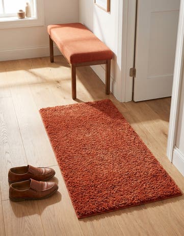 Terracotta Solid Shag Runner Rug