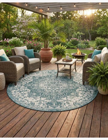 7' x 7' Easy-Clean Jill Zarin Dubai Indoor / Outdoor Round Rug