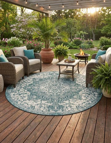 7' x 7' Easy-Clean Jill Zarin Dubai Indoor / Outdoor Round Rug