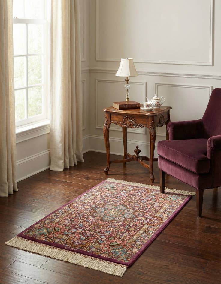 Detail image of 1' 11 x 3' Ghom Silk Rug