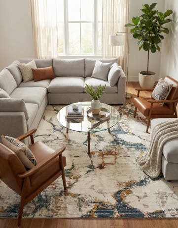 White Navy Gemstone Square Rug
