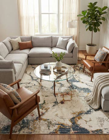 White Navy Gemstone Square Rug