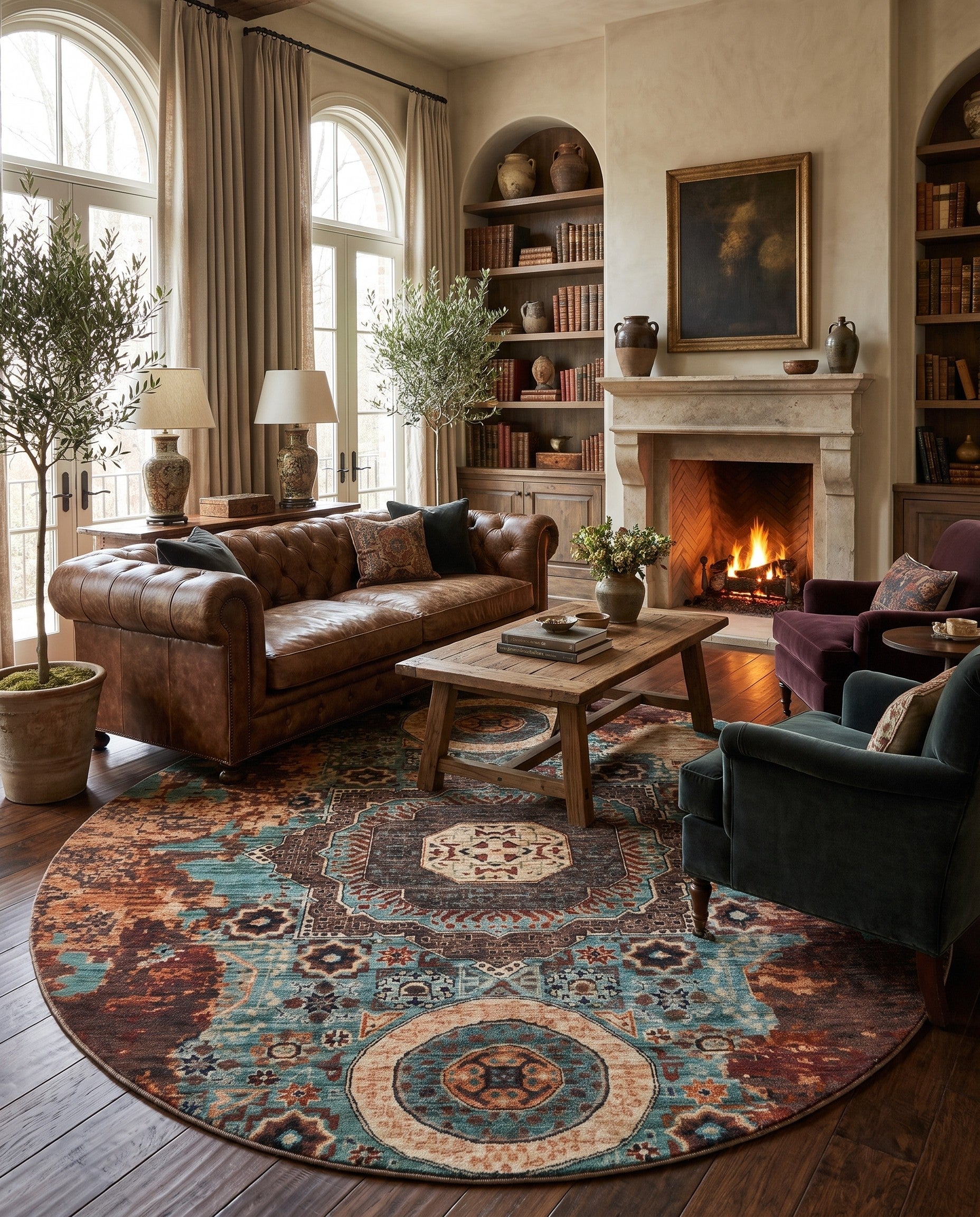 8' x 8' 2 Hand Knotted Mamluk Ziegler Round Rug