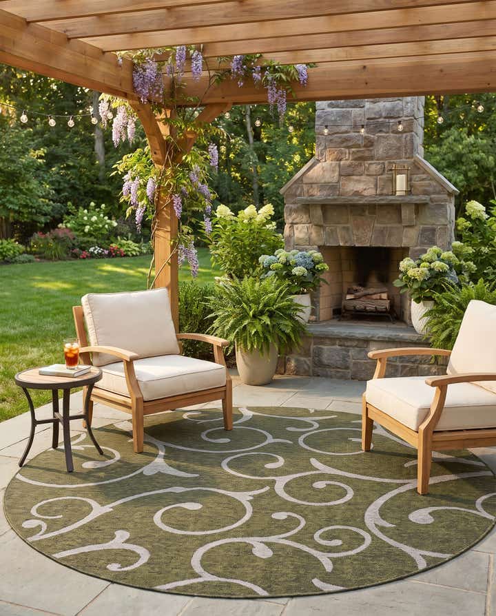 240cm x 240cm Easy-Clean Botanical Indoor / Outdoor Round Rug