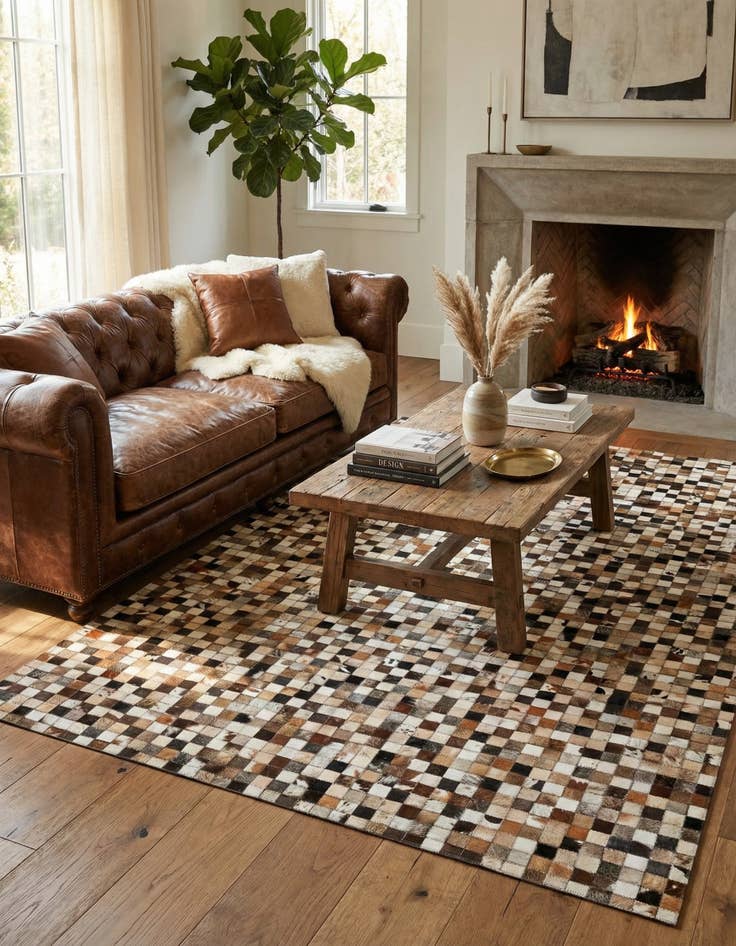 Detail image of 5' 1 x 8' Cowhide Leather Rug