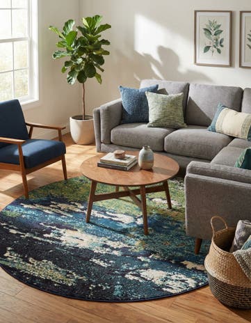 Navy Blue Washable Hyacinth Round Rug