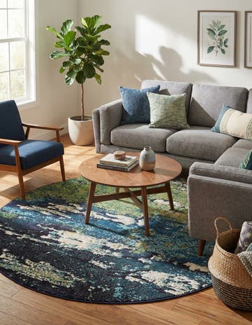 Navy Blue Washable Hyacinth Round Rug