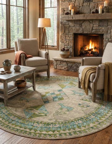 Green Washable Mesa Round Rug