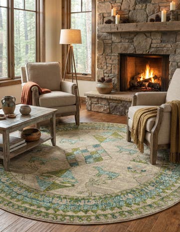 Green Washable Mesa Round Rug