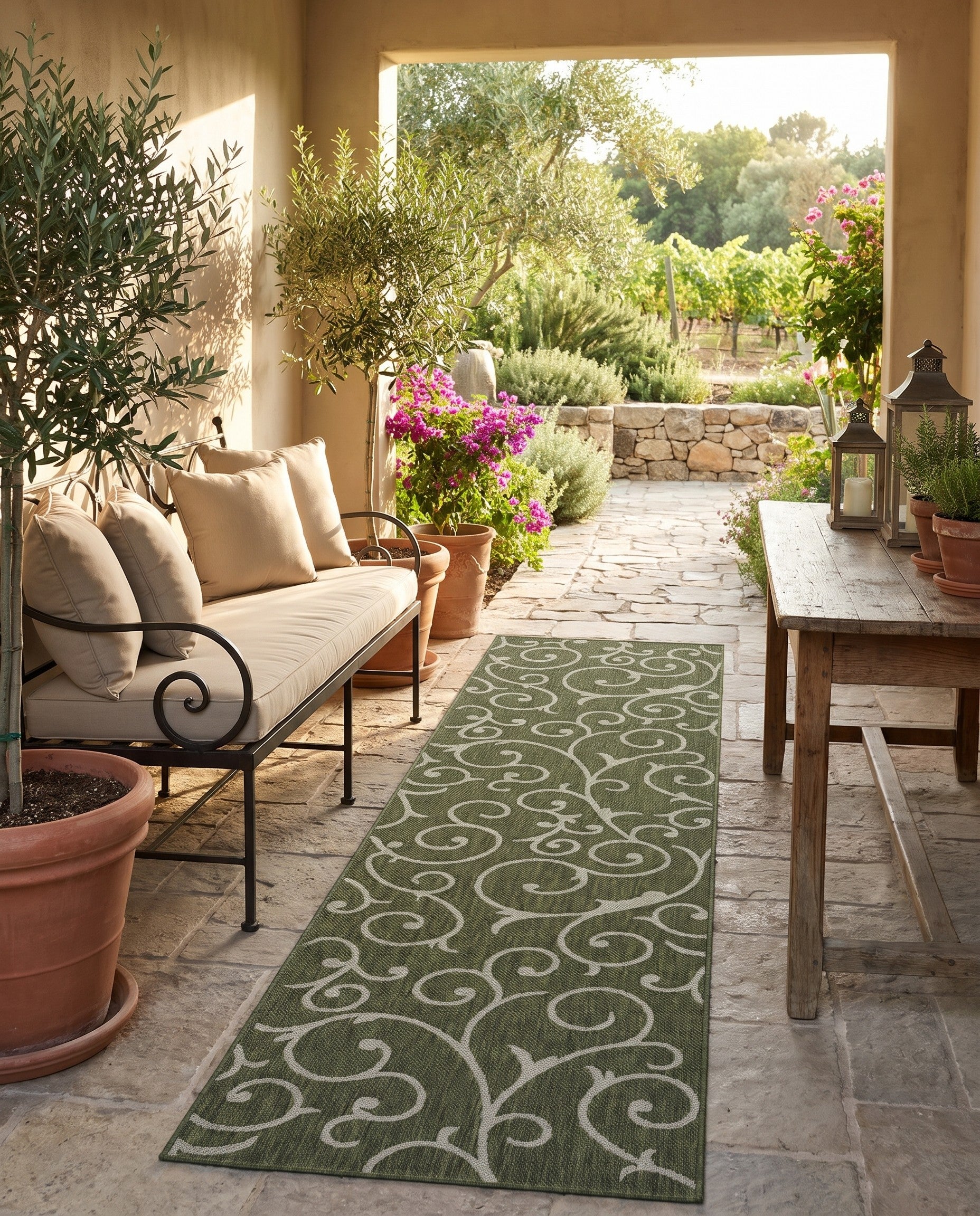 80cm x 365cm Easy-Clean Botanical Indoor / Outdoor Runner Rug