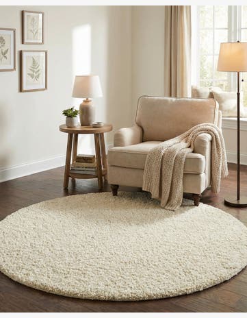Pure Ivory Solid Shag Round Rug