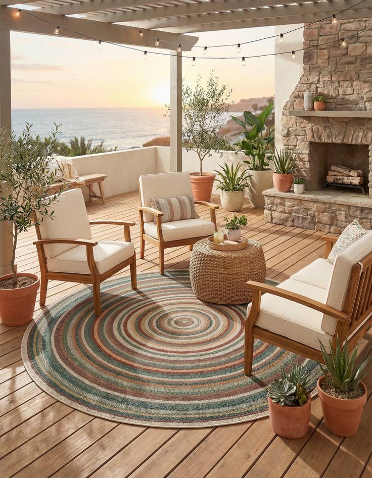 Detail image of 7' x 7' Easy-Clean Baja Indoor / Outdoor Round Rug