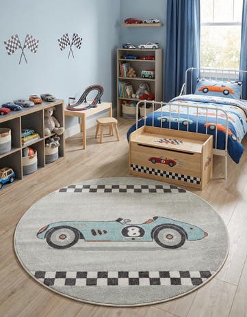5' 3 x 5' 3 Racecar Whimsy Kids Round Rug