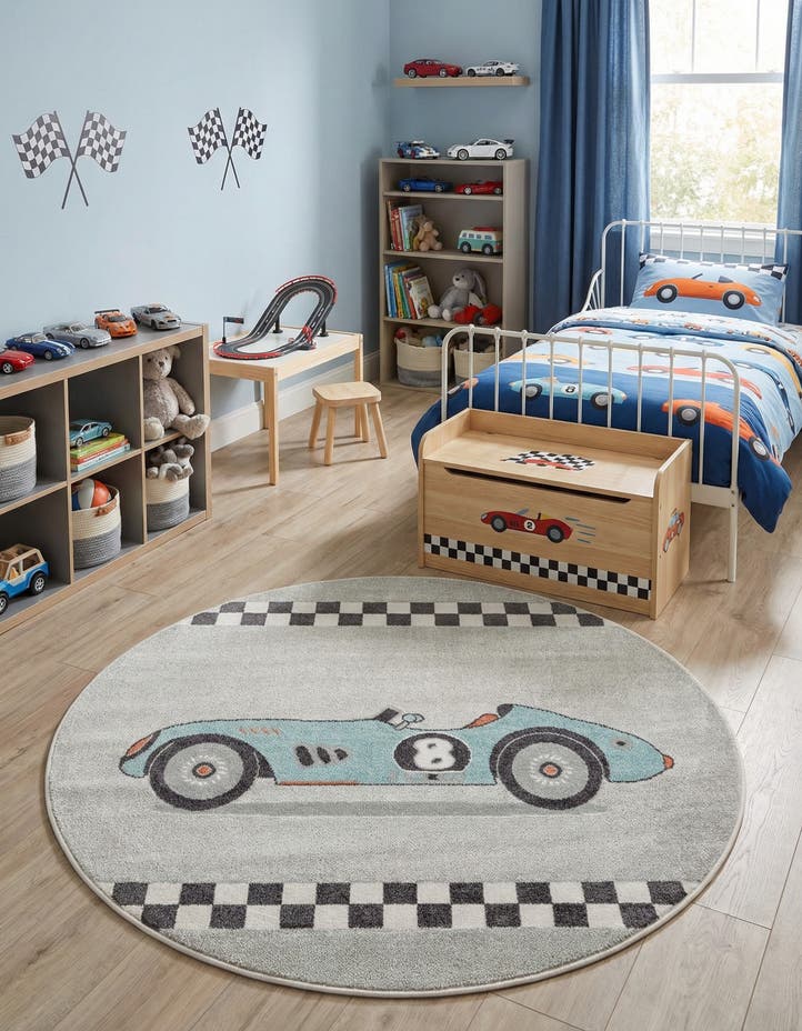 5' 3 x 5' 3 Racecar Whimsy Kids Rou...