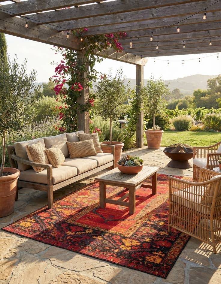 Detail image of 5' 3 x 8' Easy-Clean Tribal Indoor / Outdoor Rug