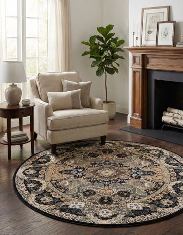 Navy Blue Nain Design Round Rug