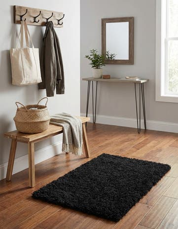 Jet Black Solid Shag Rug