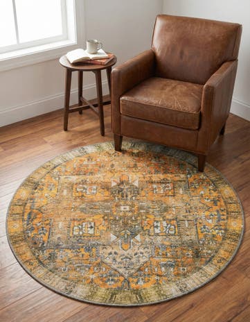 Yellow Washable Timeless Round Rug