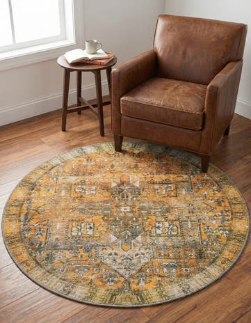 Yellow Washable Timeless Round Rug