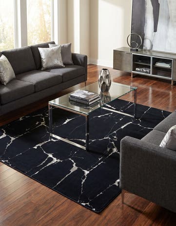 Navy Blue and Silver Vogue Geo Square Rug