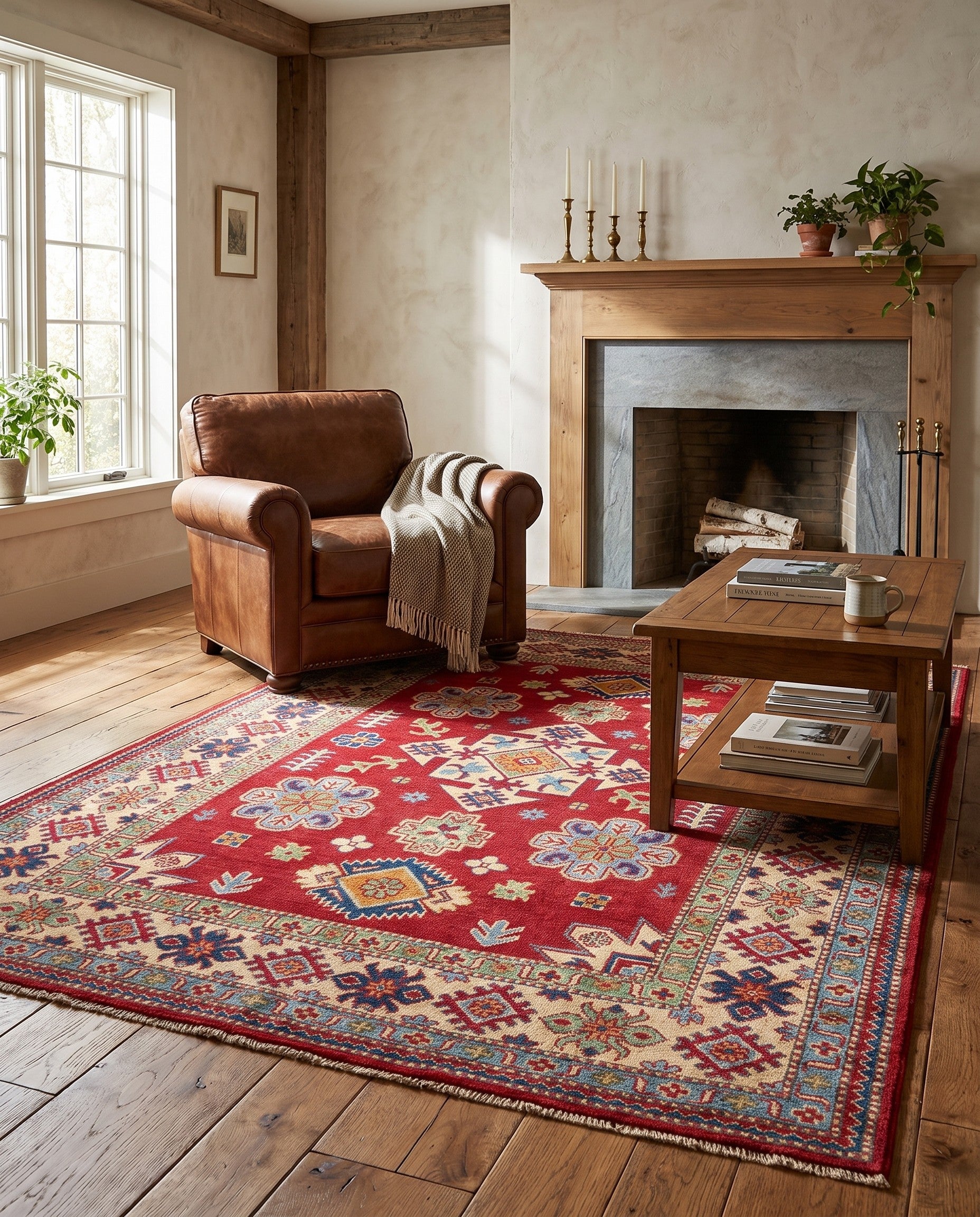 155cm x 210cm Noué main Kazak Tapis