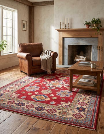 155cm x 210cm Noué main Kazak Tapis