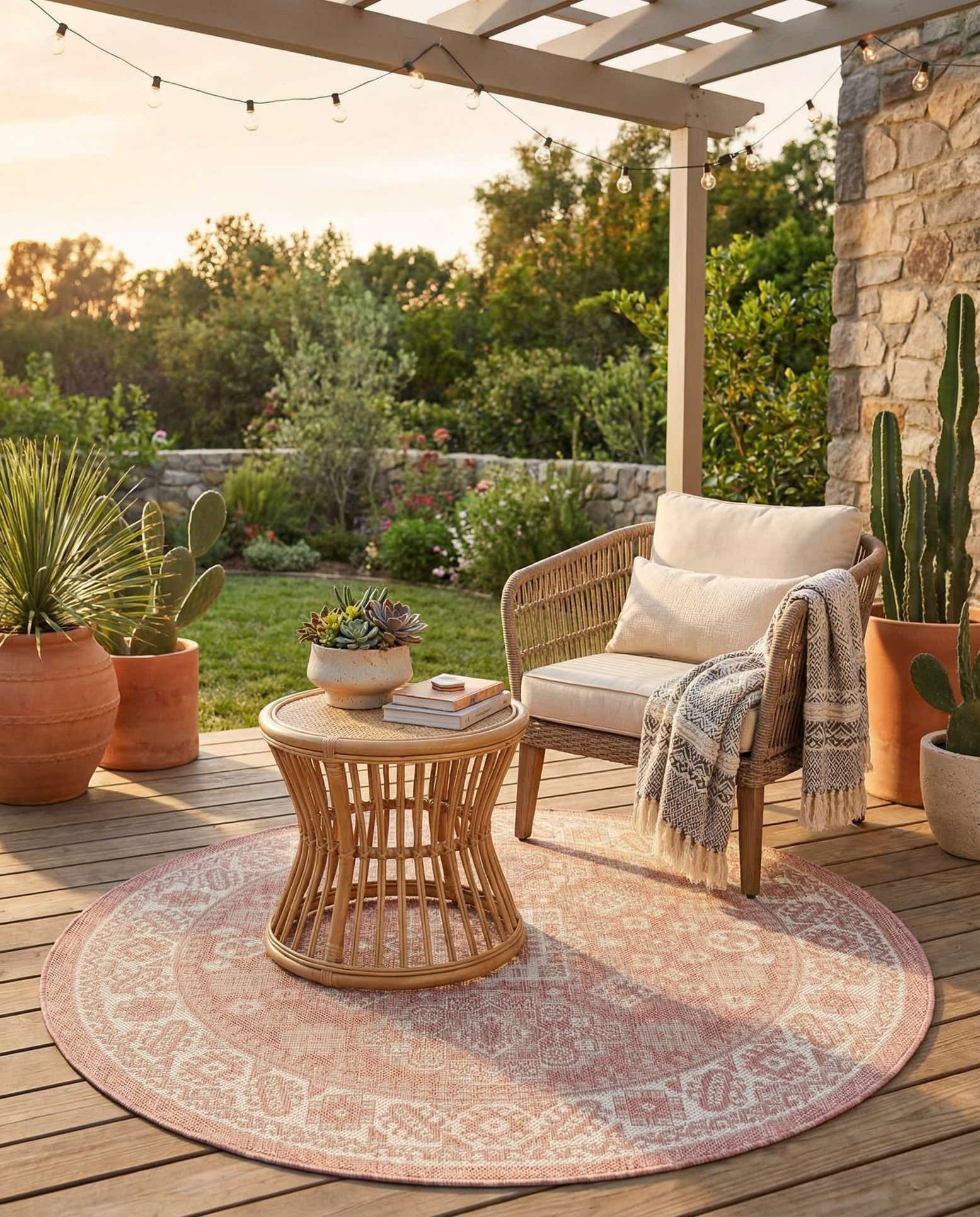 4' x 4' Easy-Clean Aztec Indoor / Outdoor Round Rug