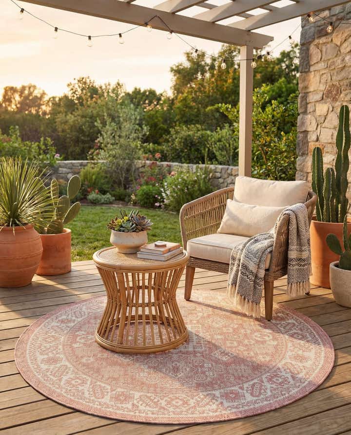 4' x 4' Easy-Clean Aztec Indoor / Outdoor Round Rug