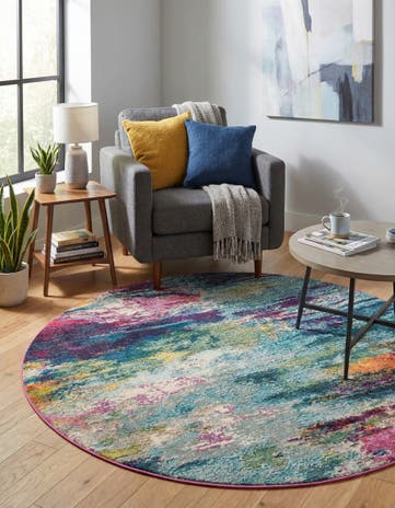 5' 3 x 5' 3 Washable Theia Round Rug