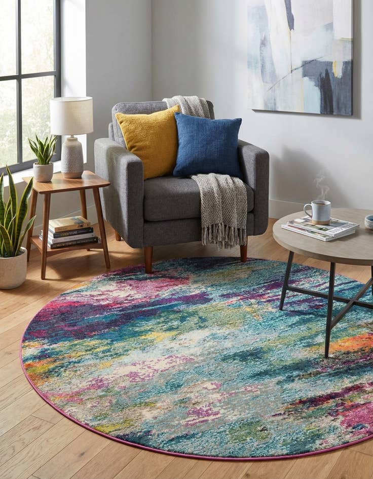 Detail image of 5' 3 x 5' 3 Washable Theia Round Rug