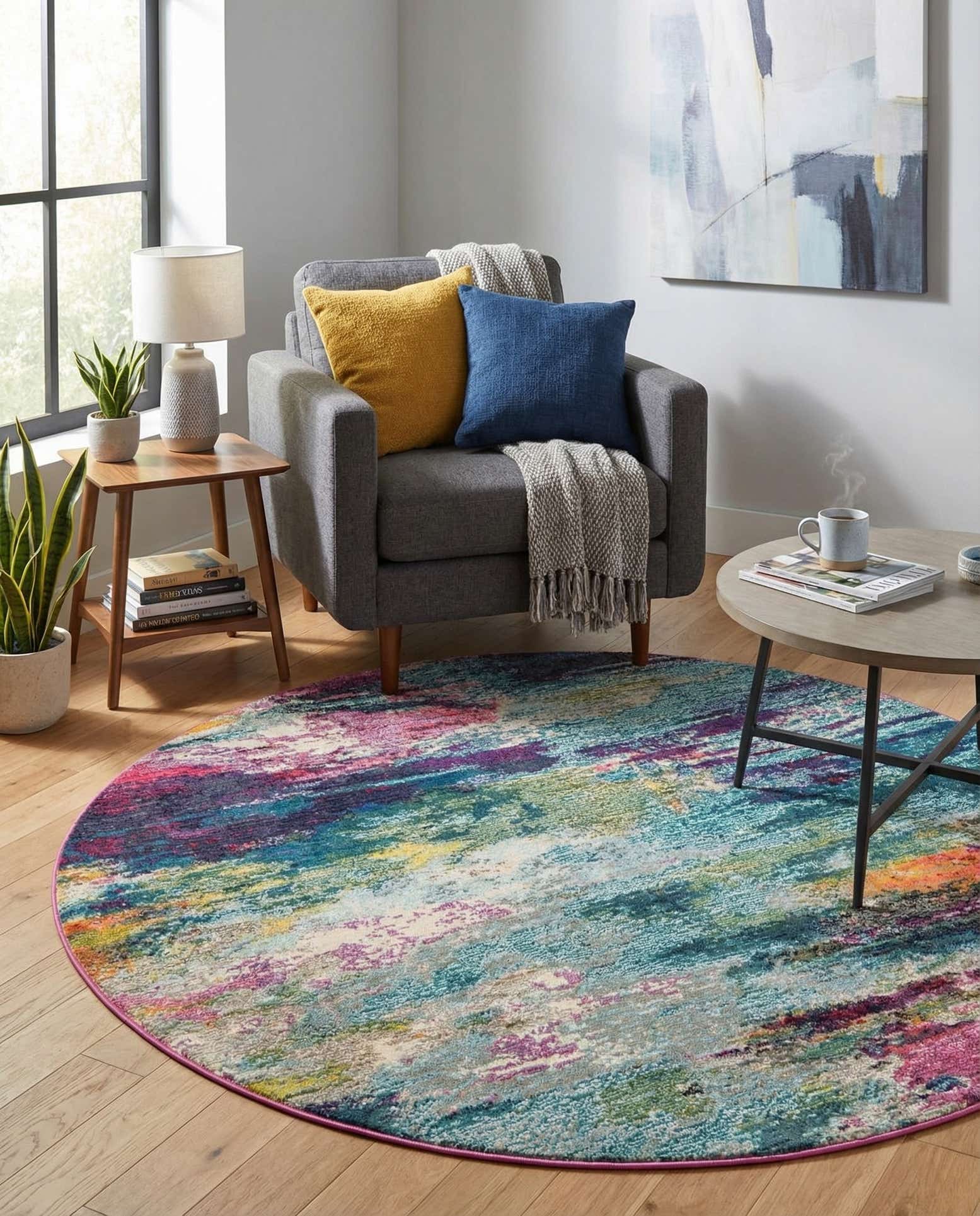 5' 3 x 5' 3 Washable Theia Round Rug