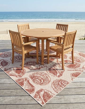 Ivory Rust Red Easy-Clean Coastal Indoor / Outdoor Square Rug