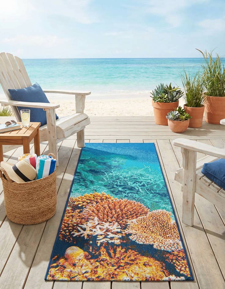 Detail image of 2' x 6' Washable Coastal Indoor / Outdoor Runner Rug