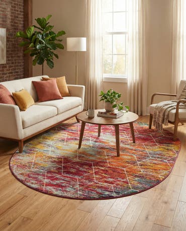  7' 10 x 10' Lattice Frieze Oval Rug