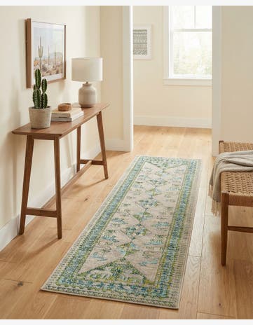 Green Washable Santa Fe Runner Rug