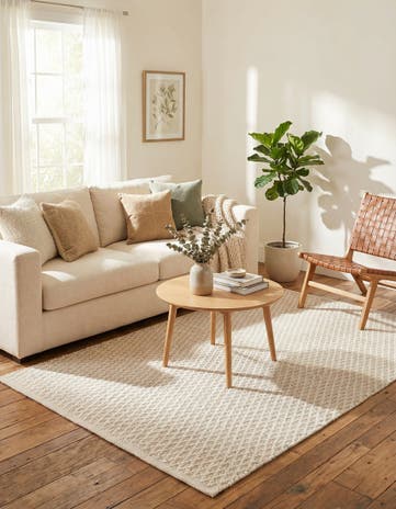 Ivory Hand Woven Lattice Wool Rug