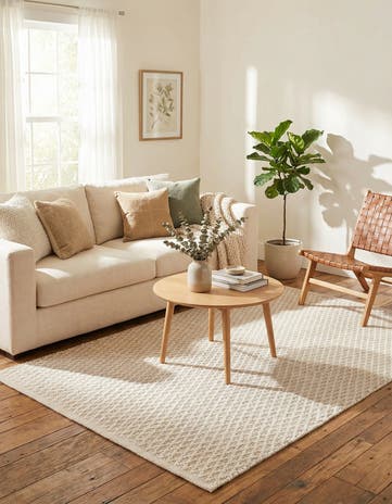 Ivory Hand Woven Lattice Wool Rug