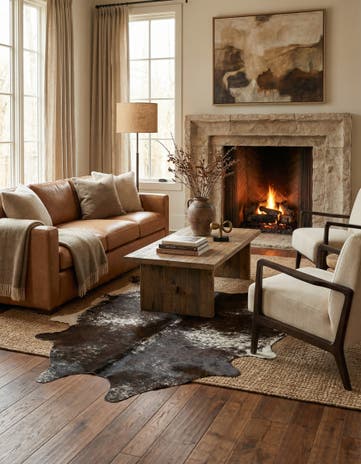 5' 7 x 6' 5 Cowhide Leather Rug